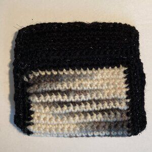 Card Wallet with Flap & lining- Crocheted Gray, Black & White